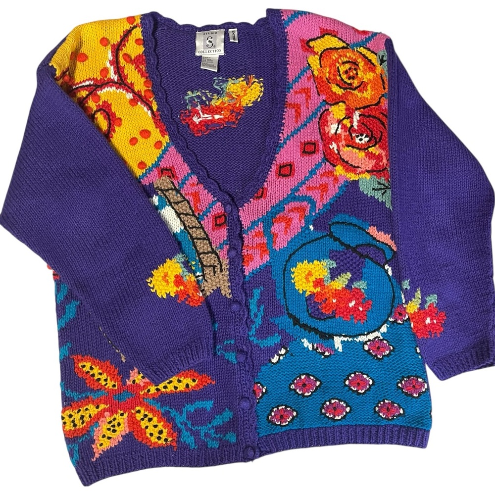 vintage colorful hand-knitted cardigan sweater